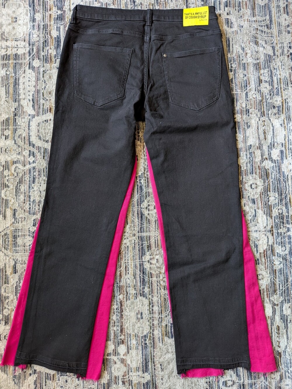 That's A Awful Lot Of Cough Syrup Denim Contrast Flare Pants Black Pink Size 34 - Picture 8 of 9